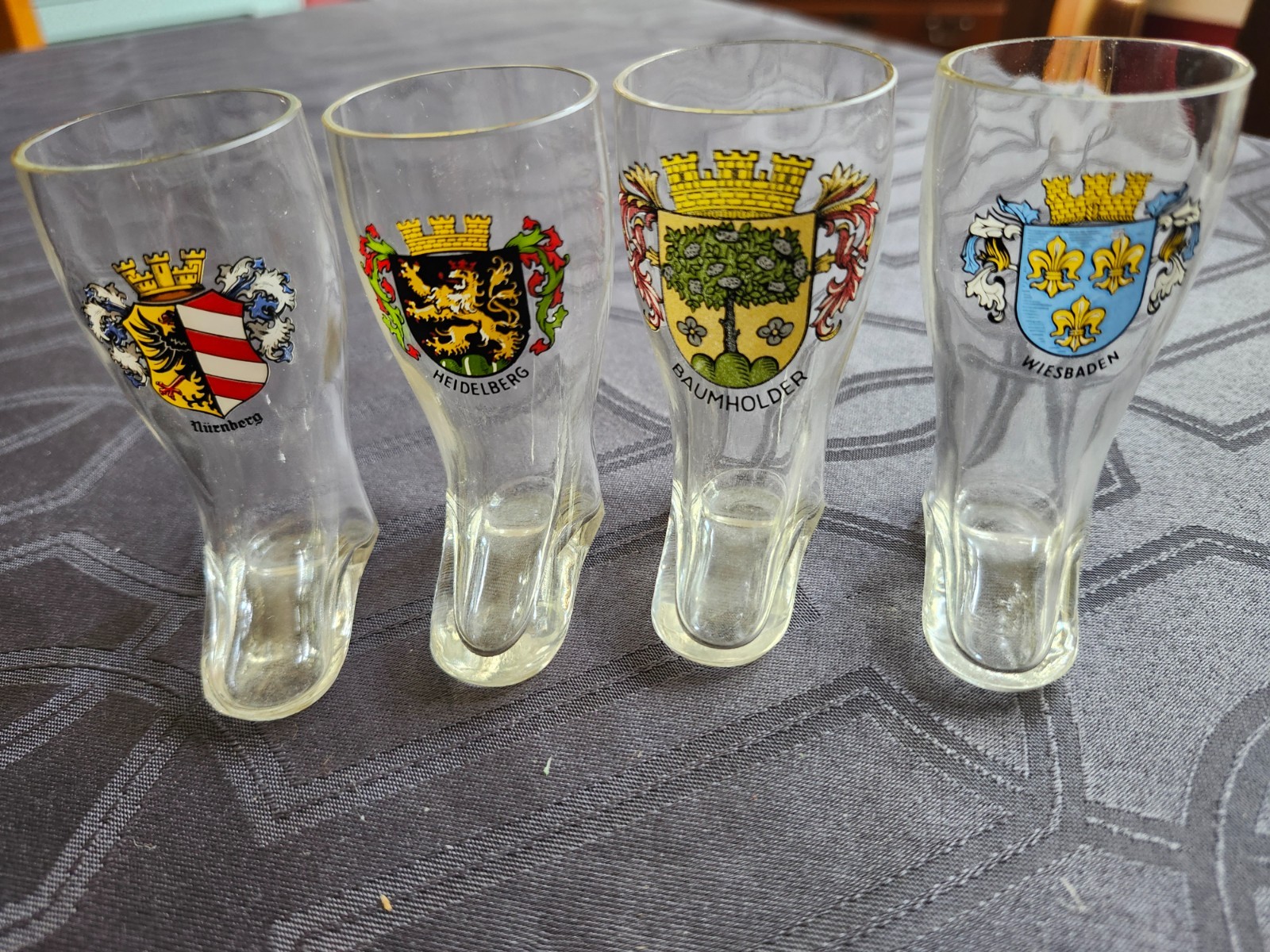 4 Vintage German Mini Beer Stein Mug Boot Shot Glasses