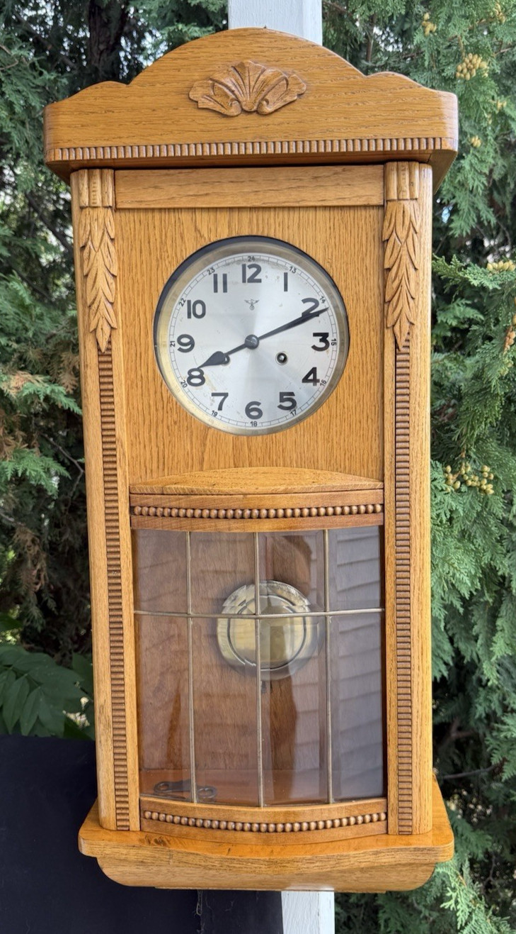 C 1920 Friedrich Mauthe German Wall Clock - BEVELED GLASS - VIDEO - ALL ORIGINAL