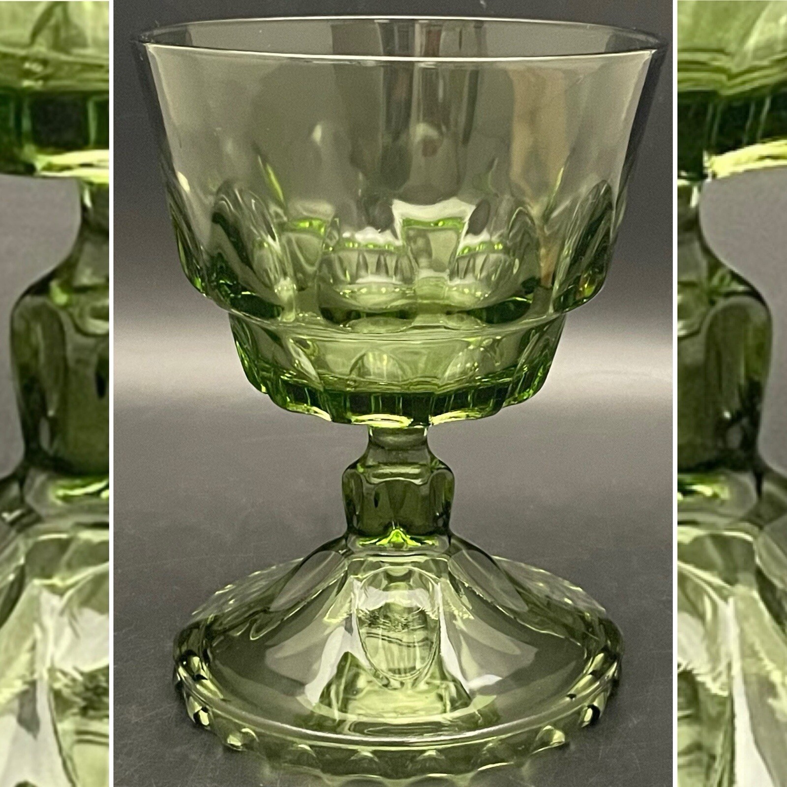 Hazel Atlas Eldorado Green Thumbprint Pedestal Compote/Goblet c1968 USA 6.5\