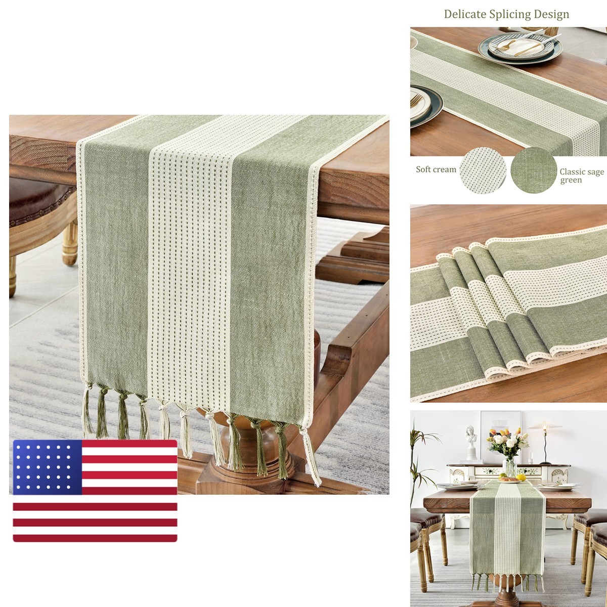 Wracra Linen Stripe Table Runner 08 72 Inches Sage Green Wracra Linen Stripe Table Runner 08 72 Inches Sage Green