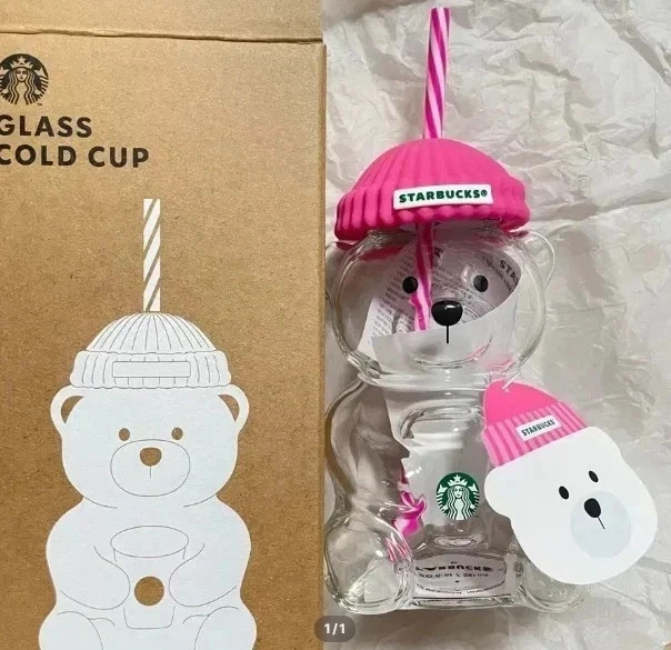 Starbucks Korea 2026 Barbie Pink Bearista Glass Cold Cup Beanie Bear 20oz NWT