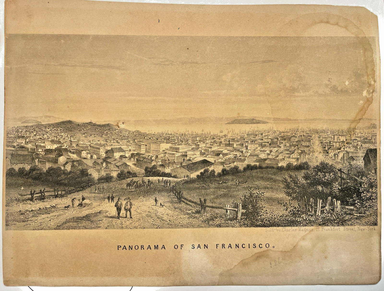 1864 Original Print San Francisco & Bay by Charles Magnus NY