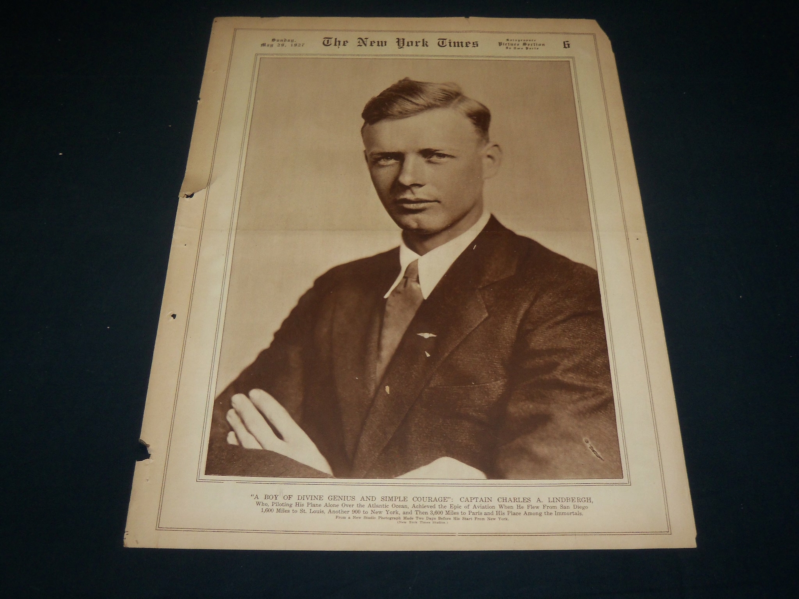 1927 MAY 29 NEW YORK TIMES ROTO PICTURE SECTION - CHARLES LINDBERGH - NT 9398