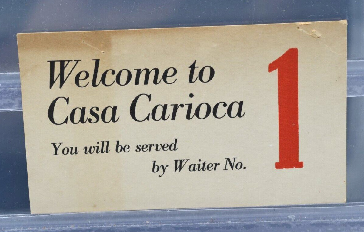 VINTAGE CASA CARIOCA Waiter Card - Germany - 1950's - EXTREMELY RARE ITEM