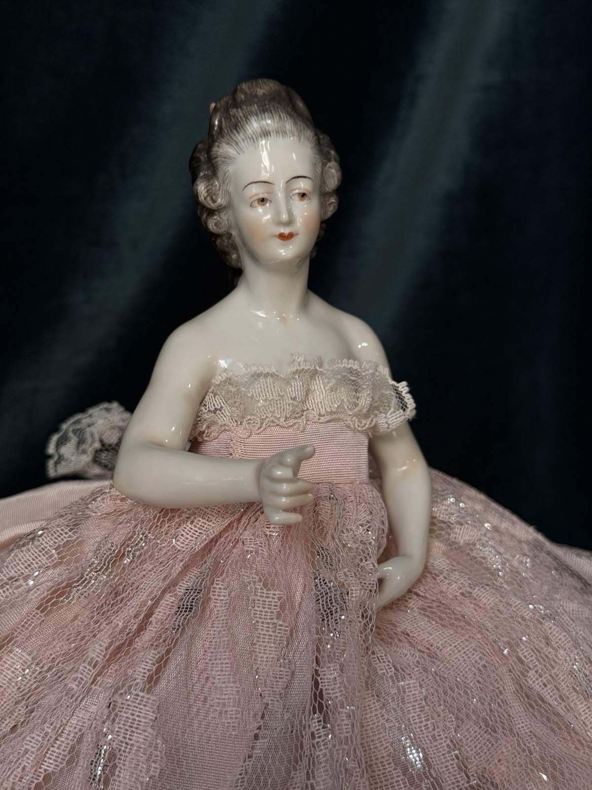 German Porcelain 5” Half Doll with Arms Extended Away by Dressel and Kister