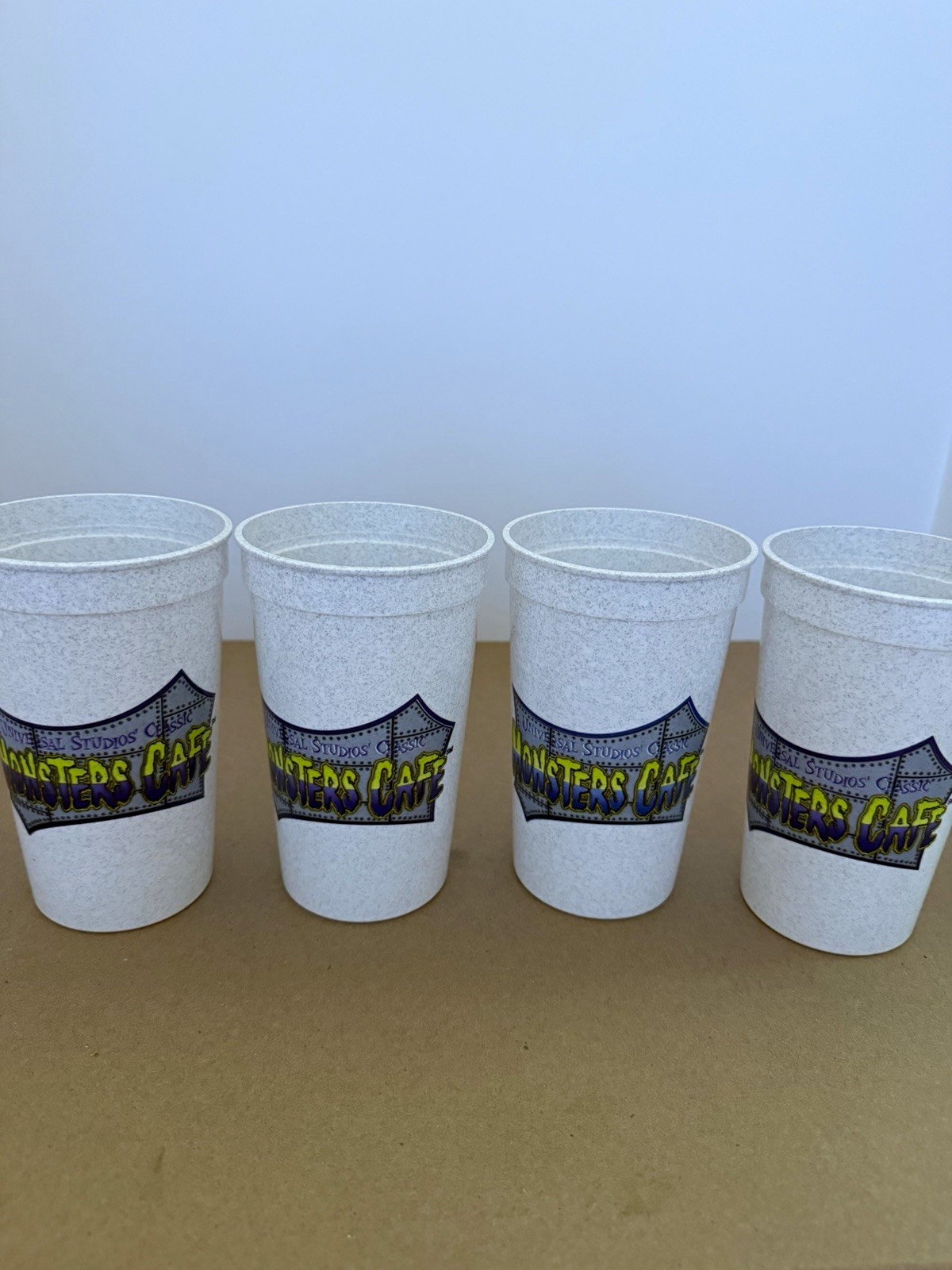 Universal Studios Monsters Cafe White Speckled Collectible Plastic Cups Set of 4