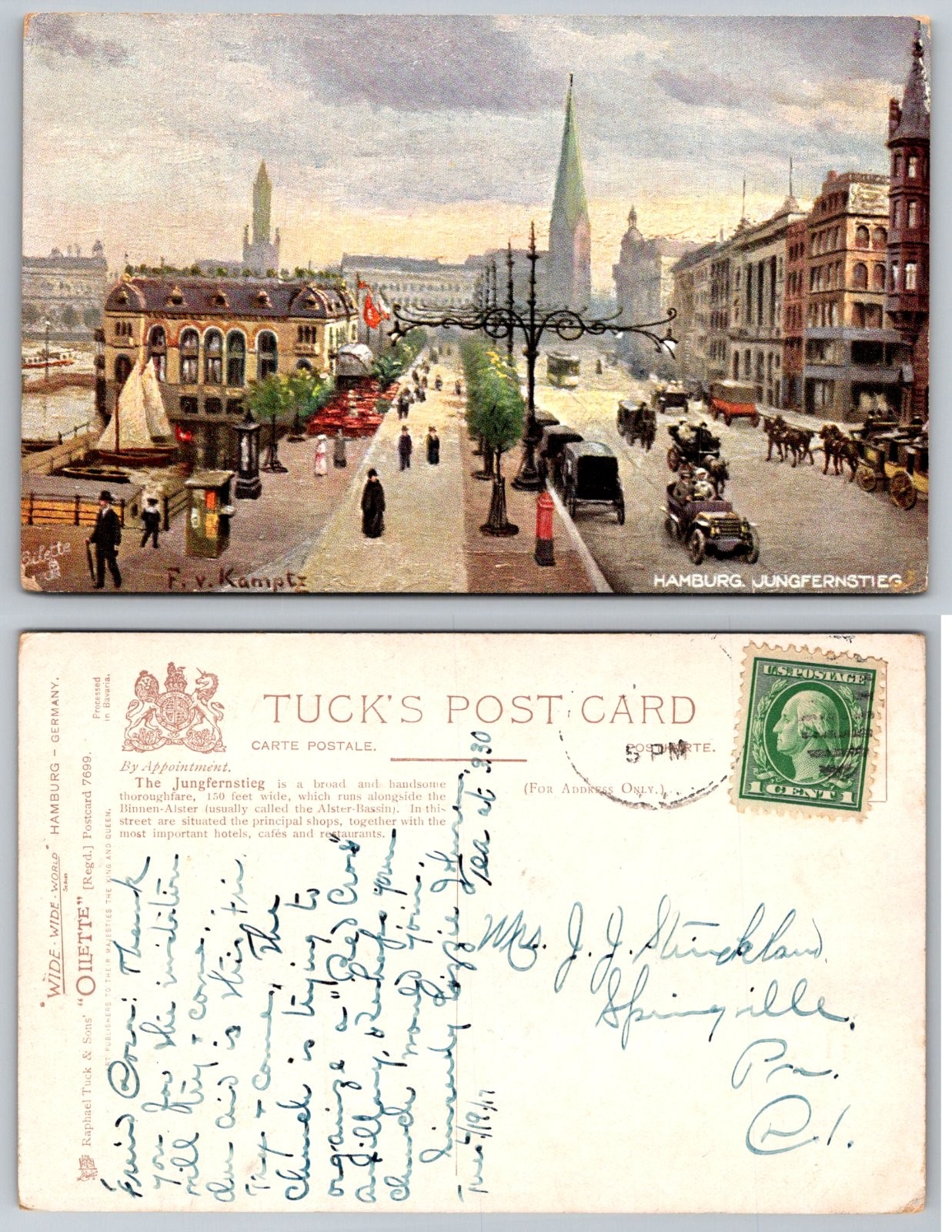 Hamburg Germany Jungfernstieg Street View Tuck\'s Postcard