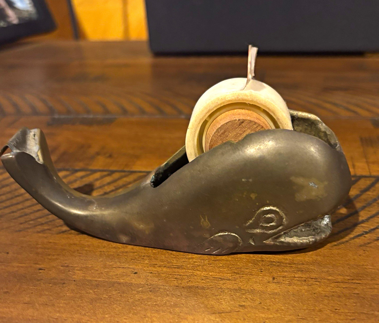 Vintage PenCo Industries 1982 Brass Whale Tape Dispenser Desktop