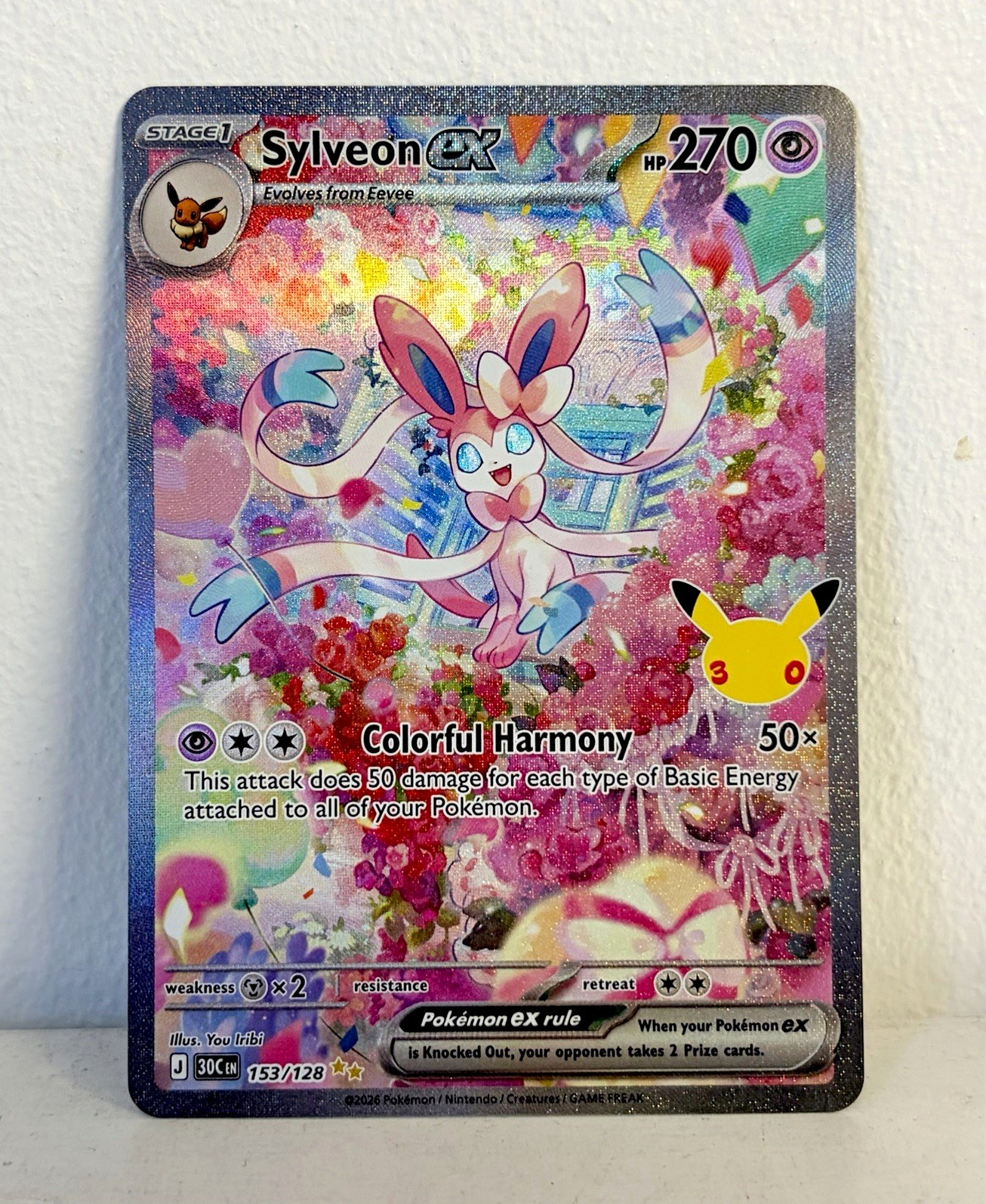 Pokémon TCG Sylveon Ex 153/128 English Card 30th Anniversary Celebration