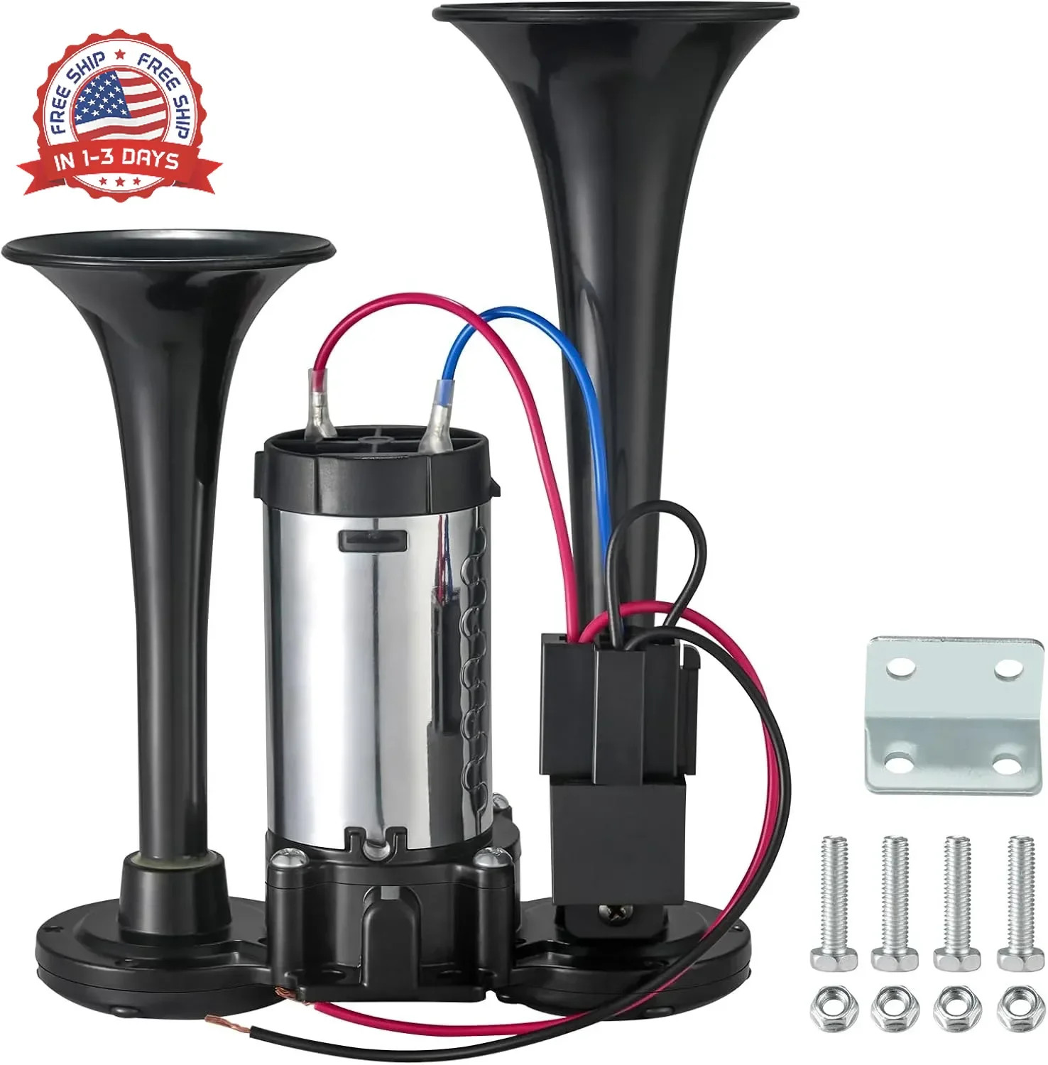 12V 120dB Air Horn Dual Trumpets, Super Loud Electric Train Horn Kit wi