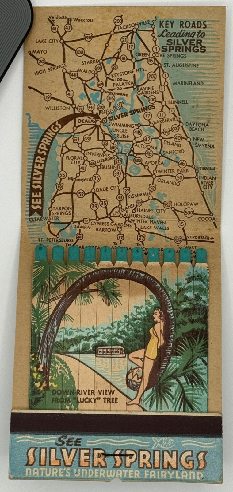 Rare Giant Feature Matchbook Silver Springs Florida Underwater Fairyland Vintage