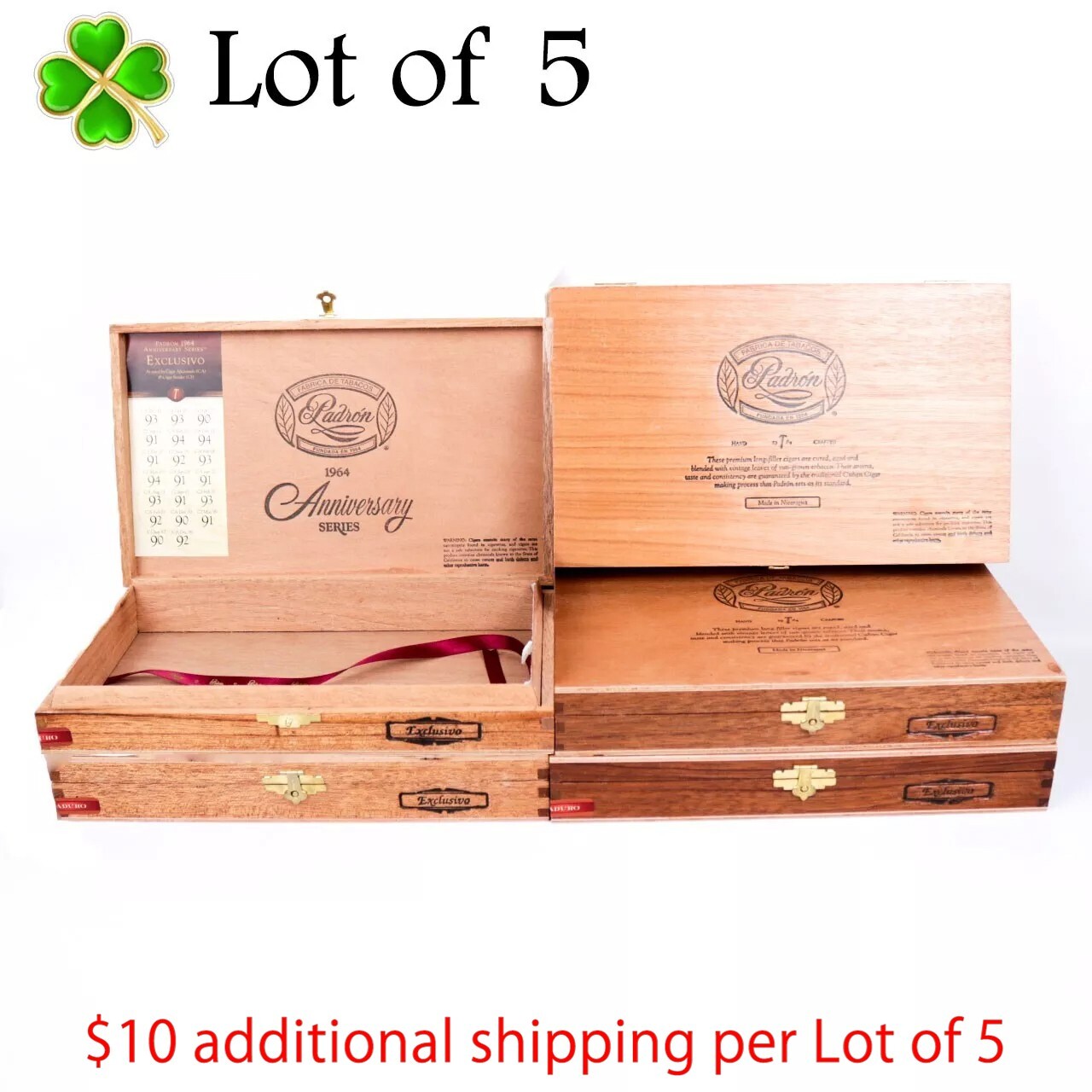 Lot of 5 Padron Exclusivo Empty Wood Cigar Box 10.75