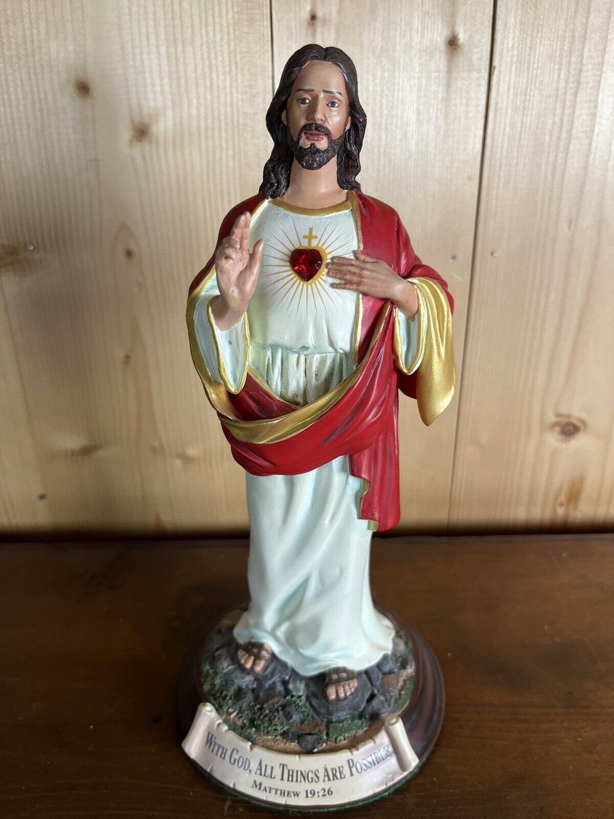 The Sacred Heart Of Jesus Chalk Statue 9” Danbury Mint. Religious Catholic