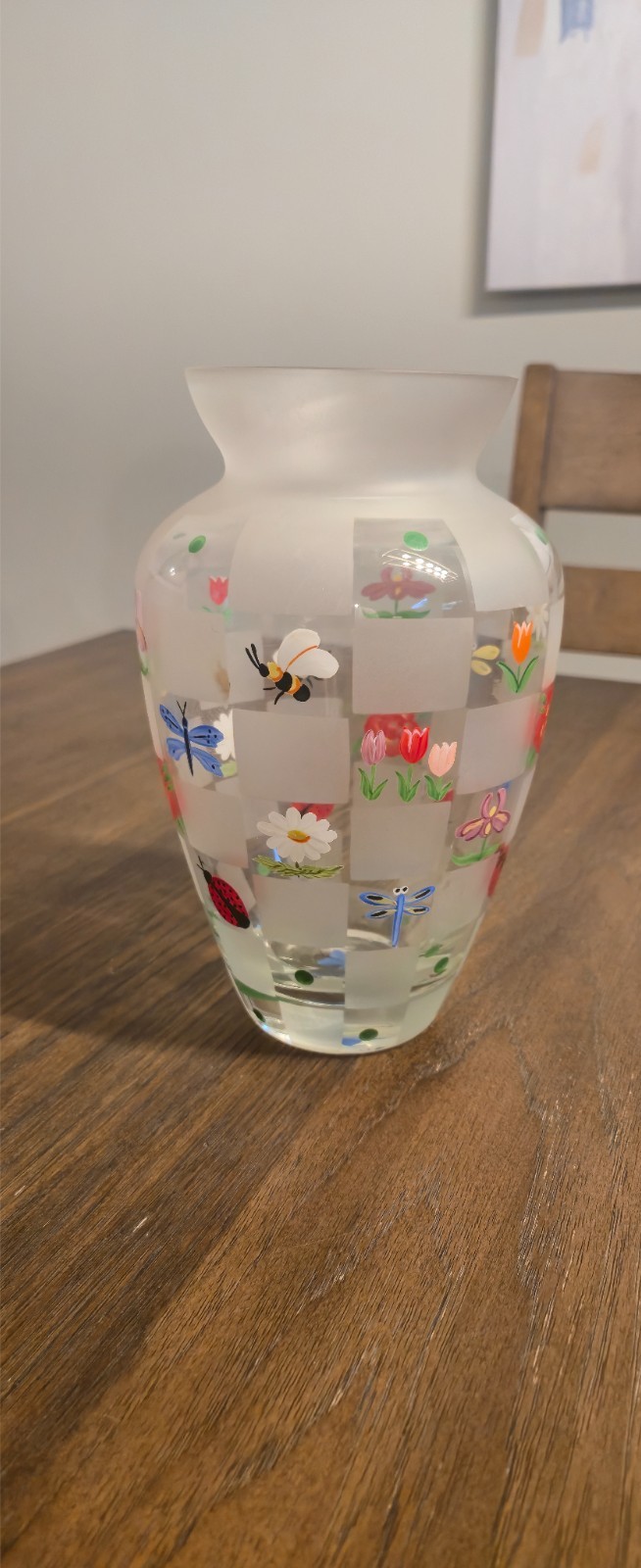 Lenox Nature’s Splendor 8.25” Hand Painted Art Glass Vase Flowers Insects