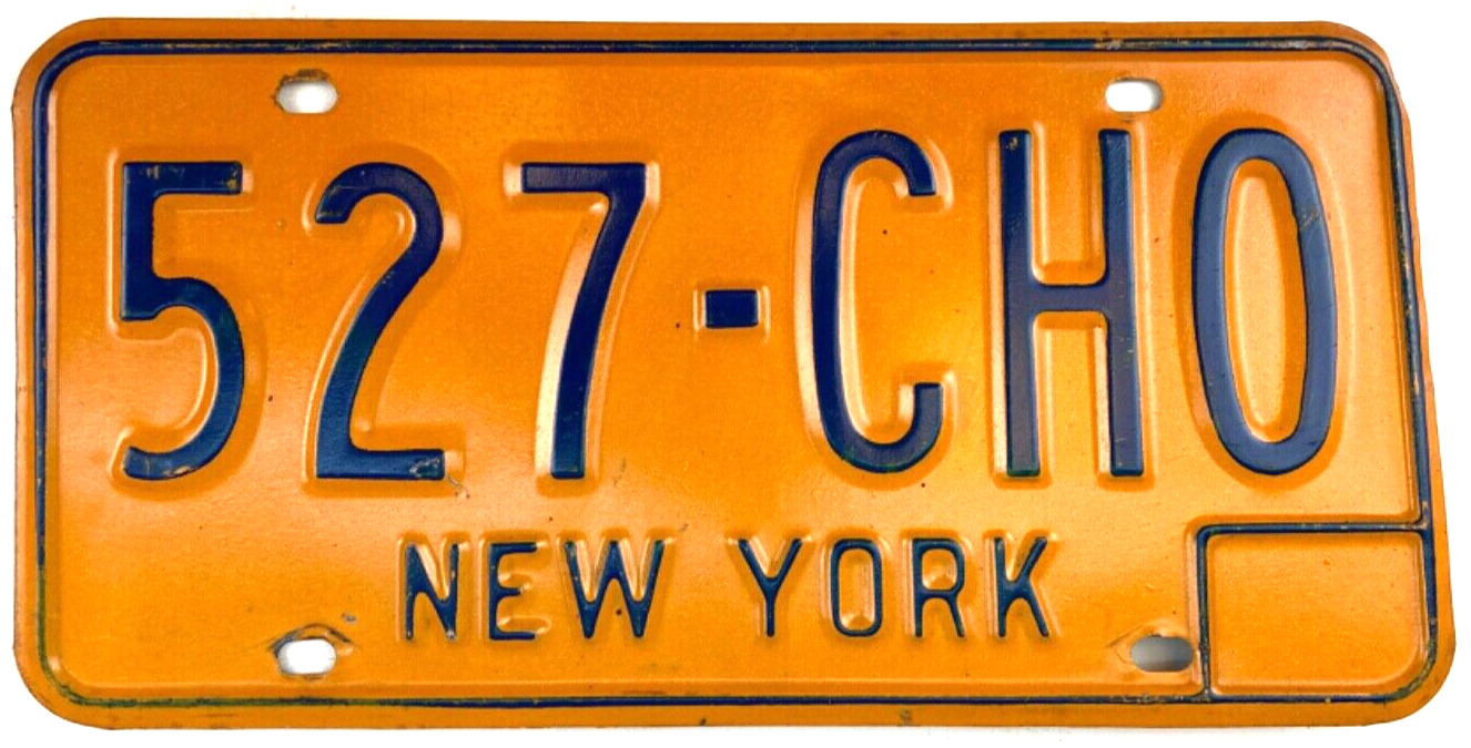 Vintage New York 1973 Base License Plate 527-CH0 Man Cave Collector Wall Decor