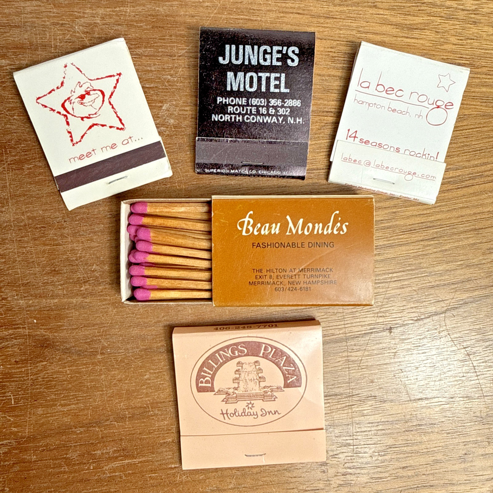 Vintage Matchbook Lot New Hampshire Unused Junge\'s Beau Monde\'s La bec rouge NH