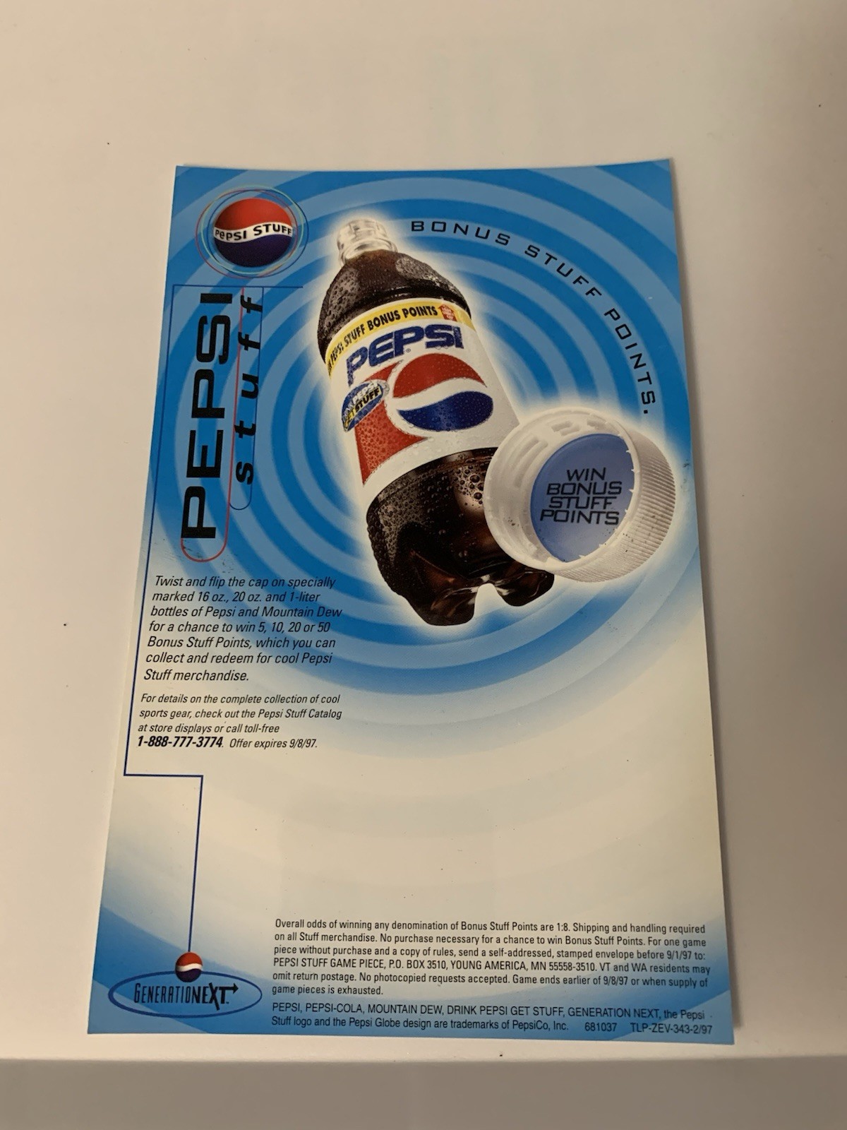 Vintage Pepsi Stuff Bonus Stuff Points Play Pepsi Pop Culture Sticker 1997