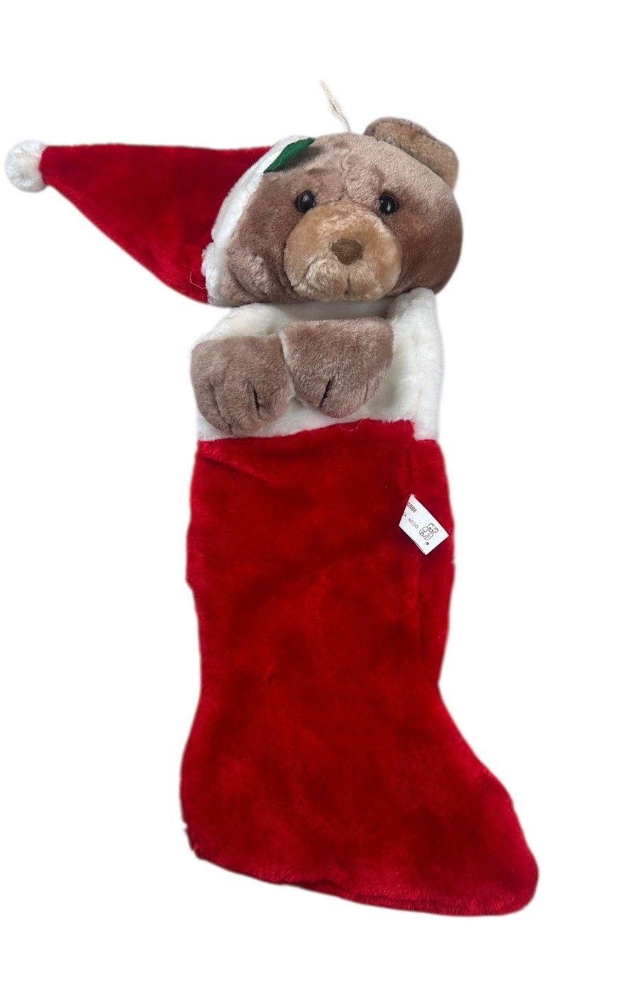 Vintage America Wego Teddy Bear Christmas Stocking Plush Tan Bear Holiday