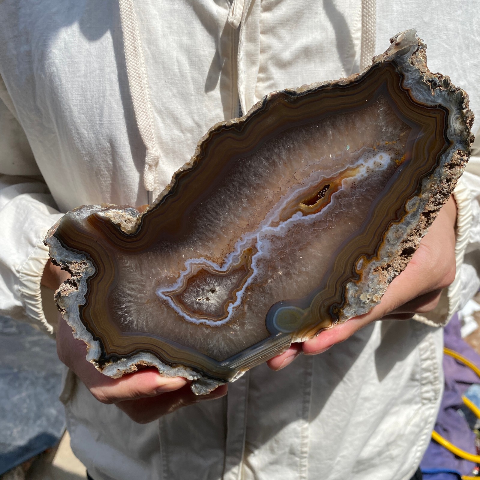 3.1lb Natural Lace Banded Agate slice Quartz Crystal Rough specimens，Brazil