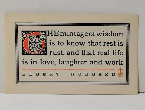 Rare Roycroft Elbert Hubbard Early 1900s Motto Card Antique Arts & Crafts Era