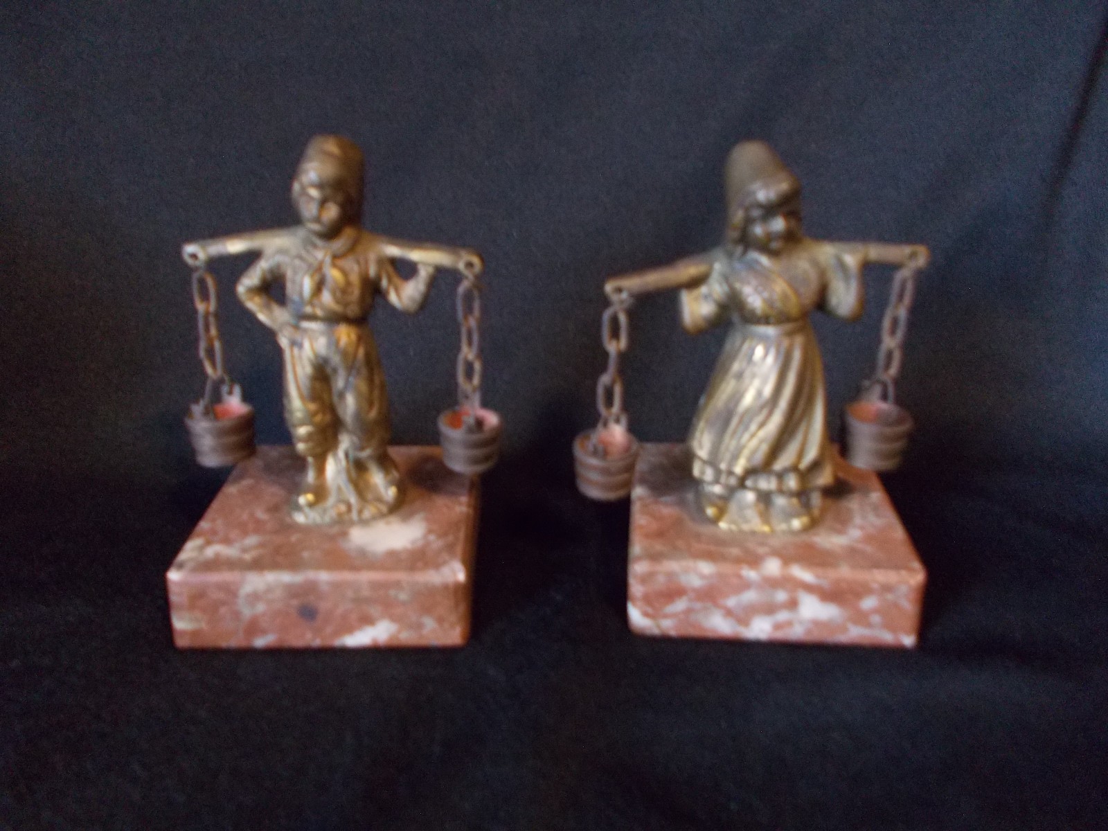 Antique Bronze Figures on Marble Bases Dutch Boy & Girl ANTWERPEN Belgium 4\