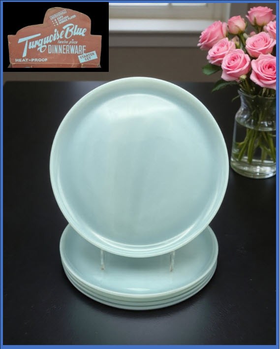 Vtg. Retro Anchor Hocking/Fire-King 5 Turquoise Blue 9\