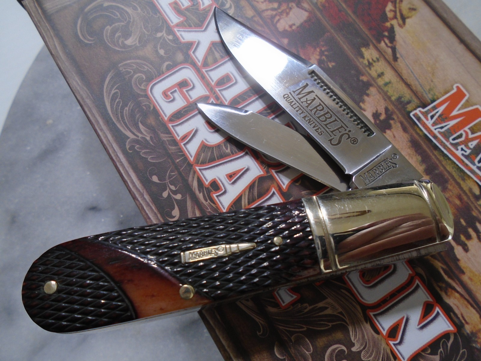 Marbles Brown Checker Bone Barlow 2 Blade Pocket Knife Slipjoint Folder MR684