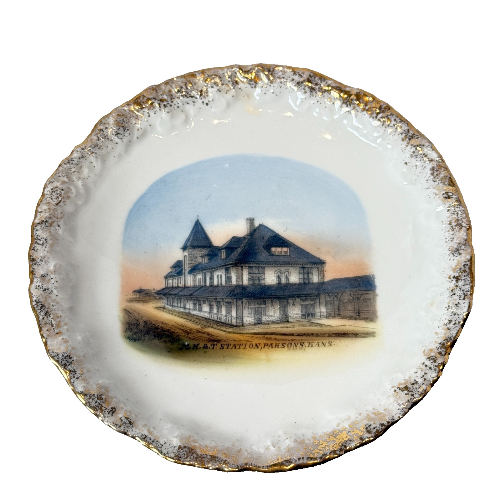 Parsons KS KANSAS RR STATION Antique Souvenir RARE China Dish Plate