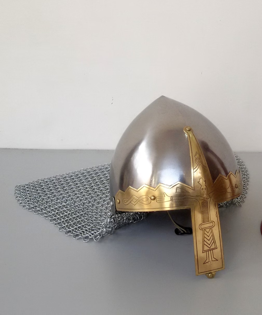 Birka Helmet - Nasal Helmet with Chainmail - Viking Metal Helmet for Costume