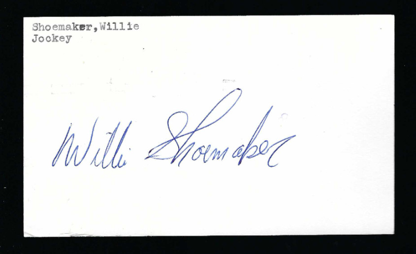 Willie Shoemaker signed postcard Beckett Authenticated Legendary Jockey Willie Shoemaker signed postcard Beckett Authenticated Legendary Jockey