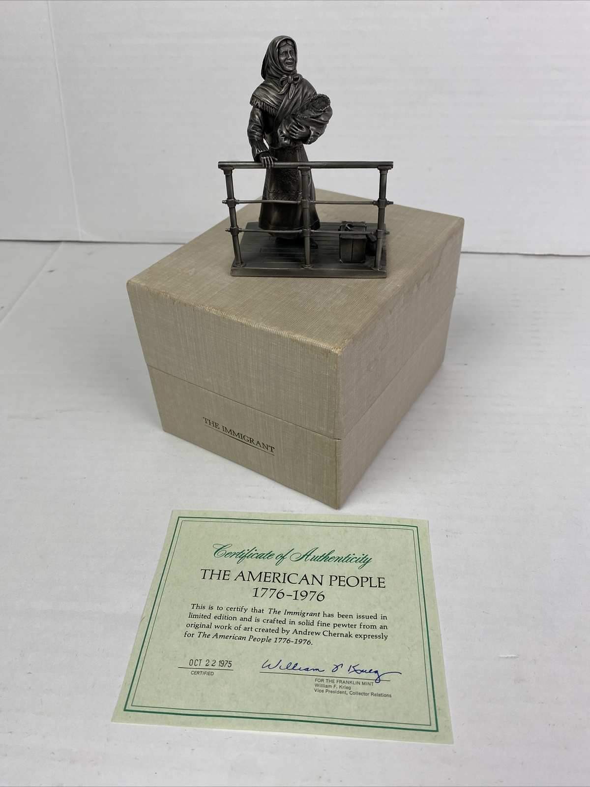 Franklin Mint 1974 The Immigrant 1896 - 1915 Fine Pewter The American People