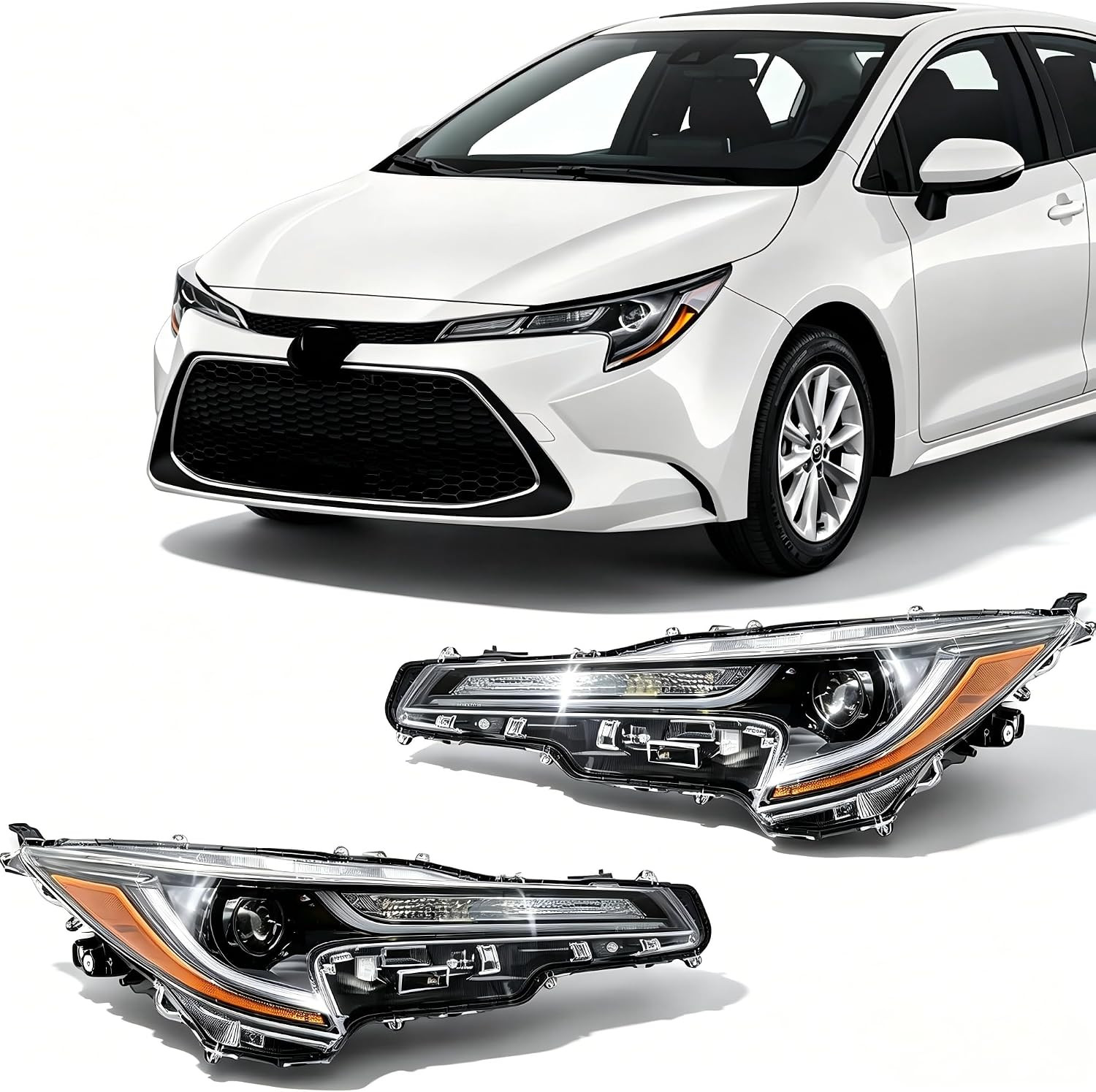 2PCS Front LED Headlights Headlamps Assembly Left&Right Side Compatible with 202