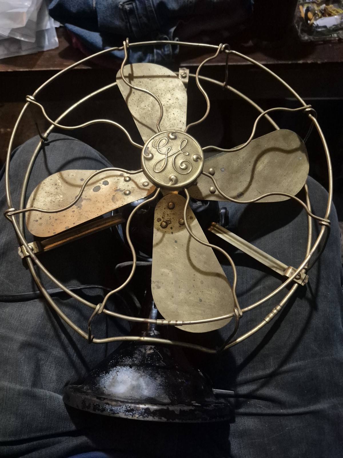 Antique Electric 1901 12” GE  Desk Fan Brass Cage Blade