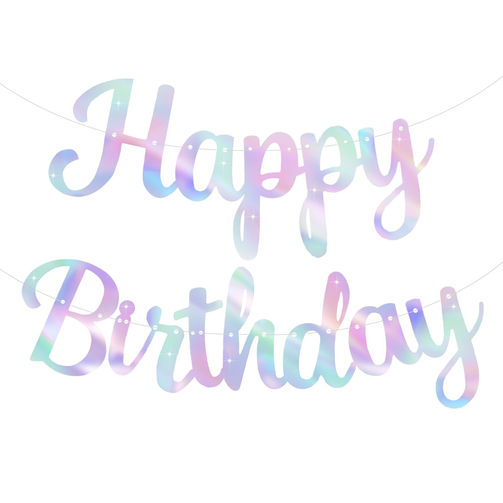 Iridescent Happy Birthday Banner - Pre-Strung Holographic Birthday Sign Garla... Iridescent Happy Birthday Banner - Pre-Strung Holographic Birthday Sign Garla...