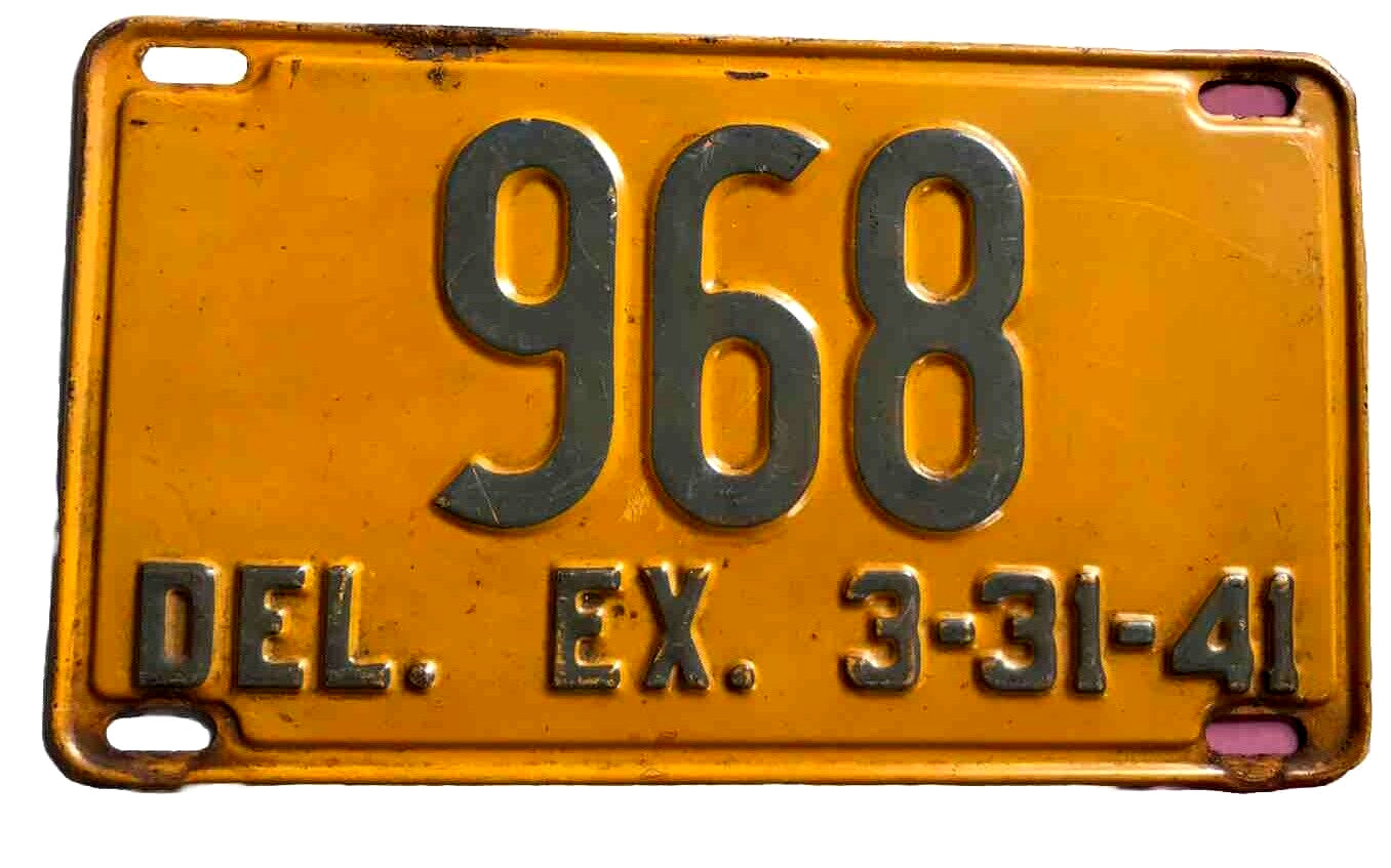 Delaware 1941 License Plate THREE DIGITS #968