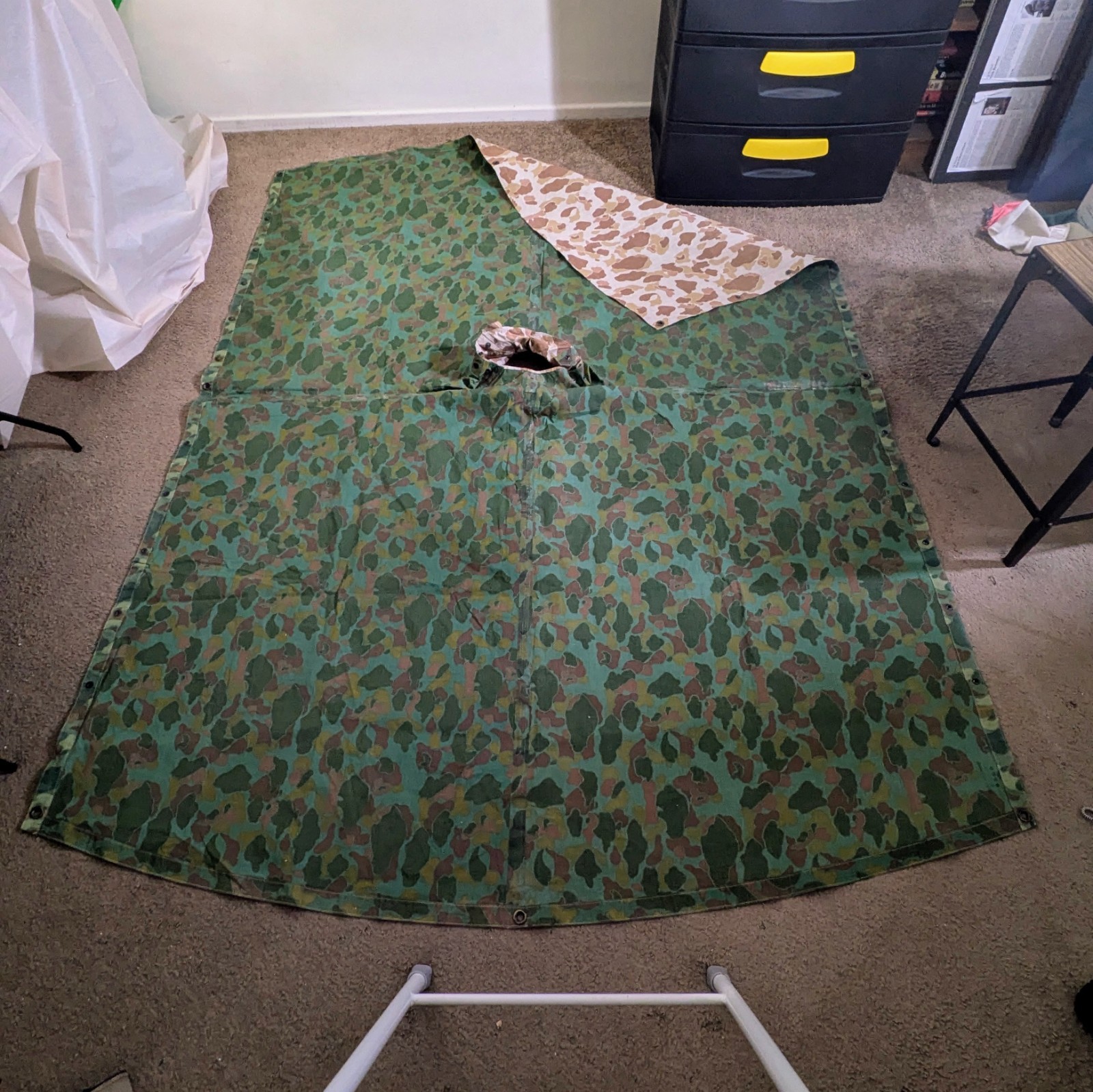 Original 1944 Unissued WW 2 USMC Camo Frog Skin Duck Hunter Poncho Shelter Cover