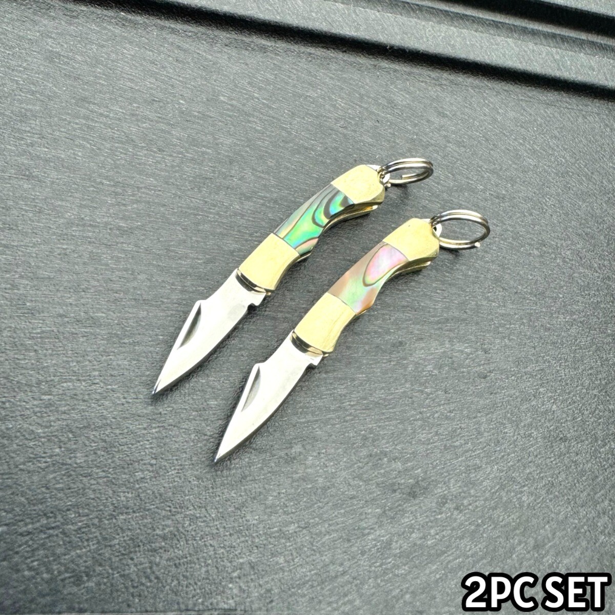 2PC WORLD'S SMALLEST WORKING POCKET KNIFE Pearl Tiny REAL Blade Keychain Rainbow