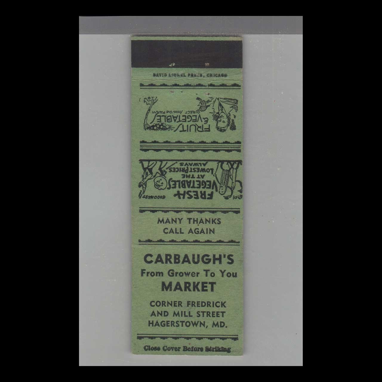 Matchbook Cover Carbaugh\'s From Grower To Your Market Hagerstown, MD