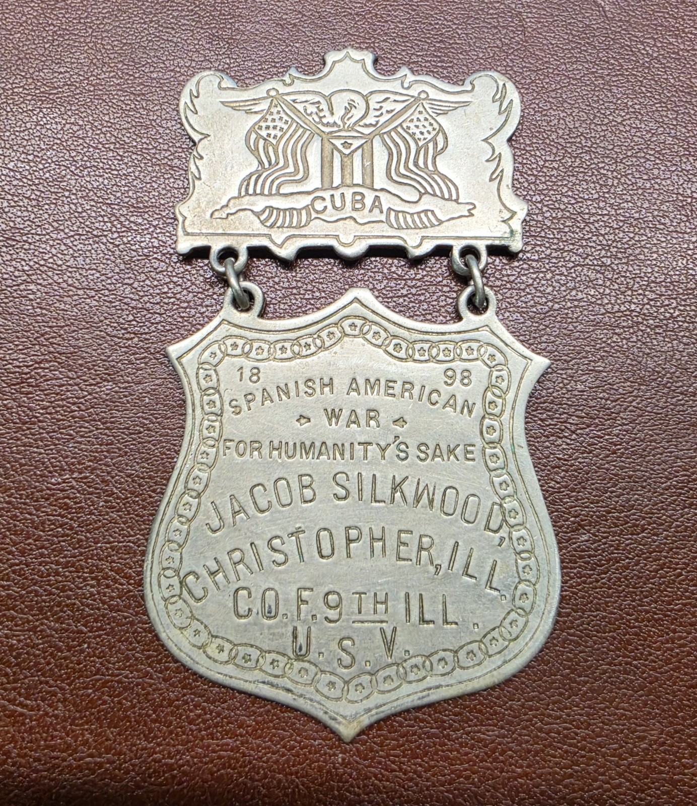 Spanish American War Ladder badge Co F 9th Illinois Volunteer Infantry