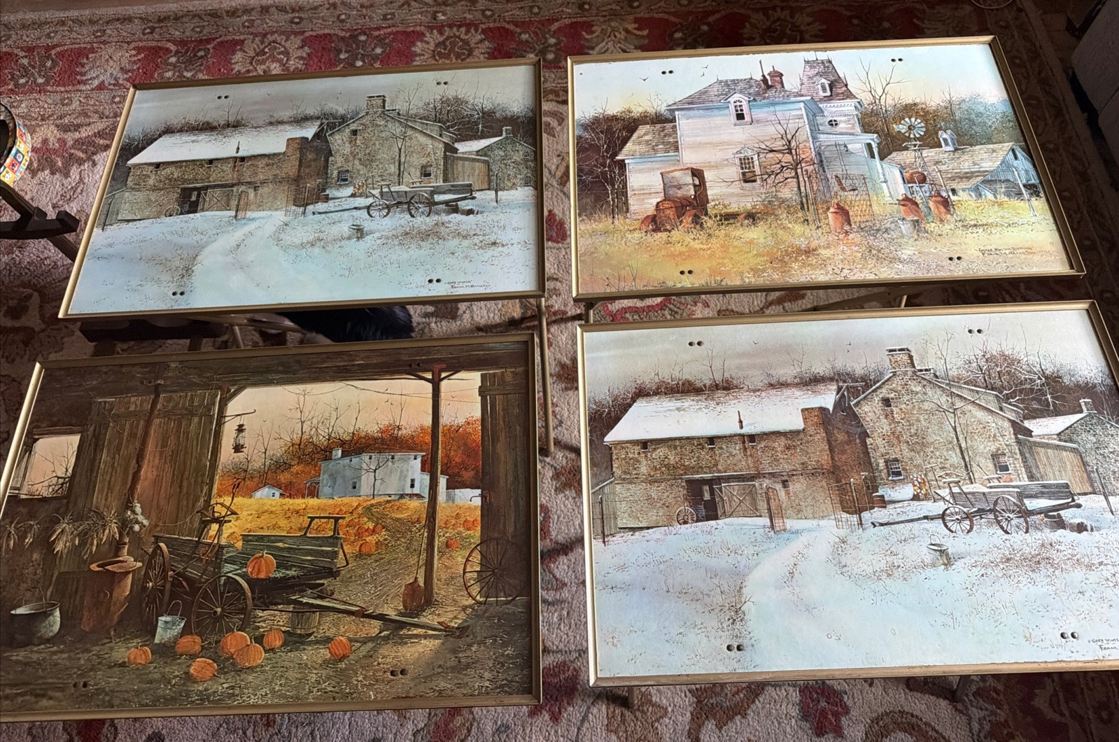 Vintage 4 Pc. Frank M. Hamilton Seasons TV Tables W/Stand. Excellent Condition