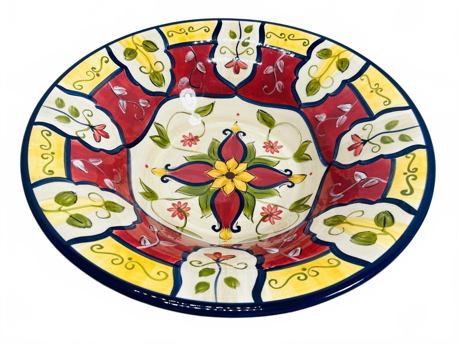 Pier 1 Vallarta Hand-Painted Floral Ceramic Serving Bowl 14 in