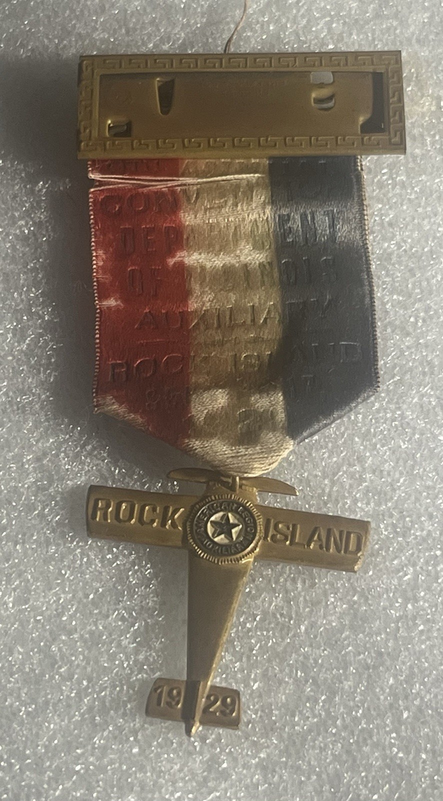 1929 American Legion Auxiliary Medal Rock Island IL Airplane Pin Greenduck Co