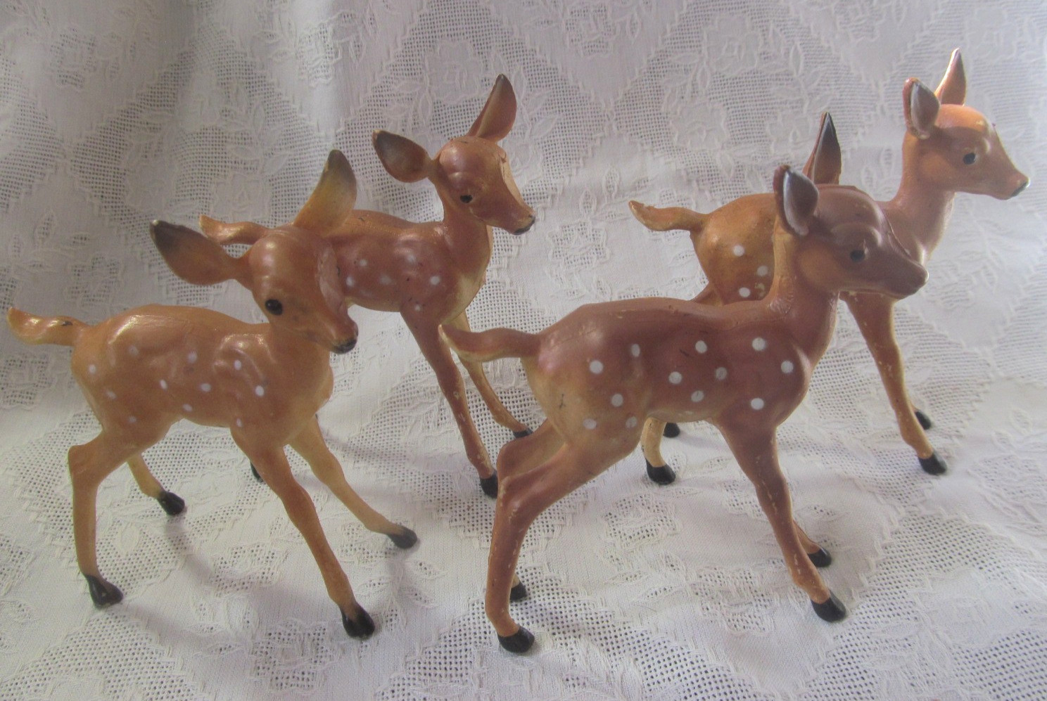 Lof of 4~Vintage Christmas Deer Spotted Deer Reindeer~Hard Plastic