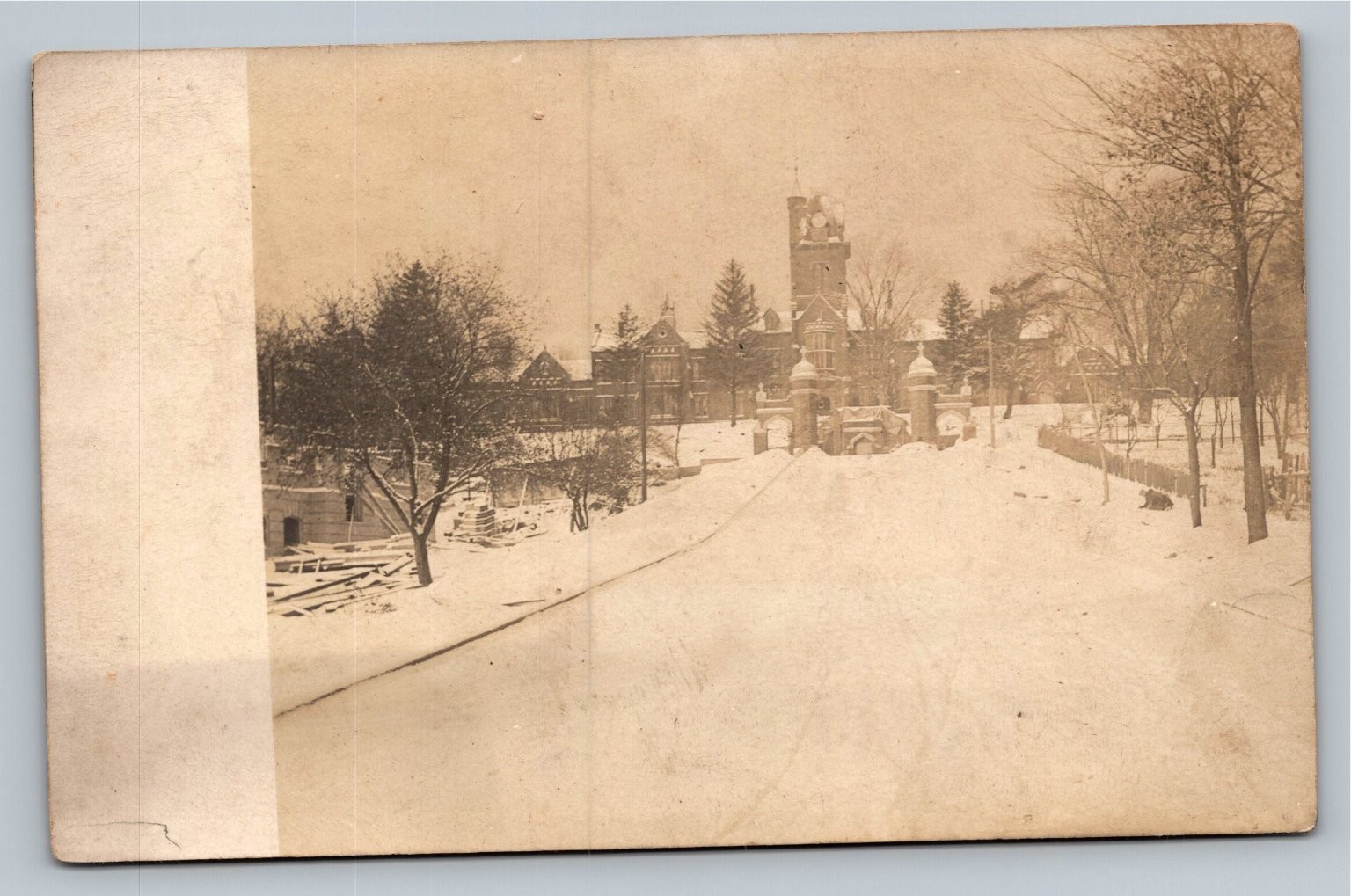 RPPC Historic Ornate Building Snowy Scene Real Photo Postcard c1910s