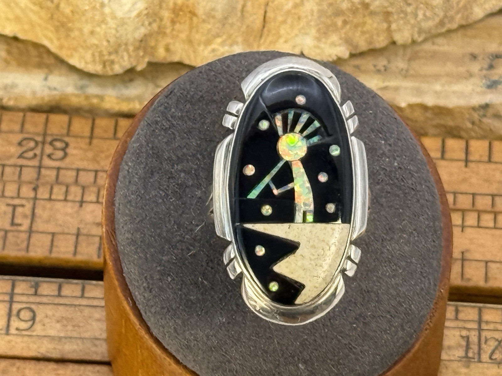 Chris Charley Navajo Sterling Silver Opal Inlay Kokopelli Ring Sz 7.75--2219.26 Chris Charley Navajo Sterling Silver Opal Inlay Kokopelli Ring Sz 7.75--2219.26