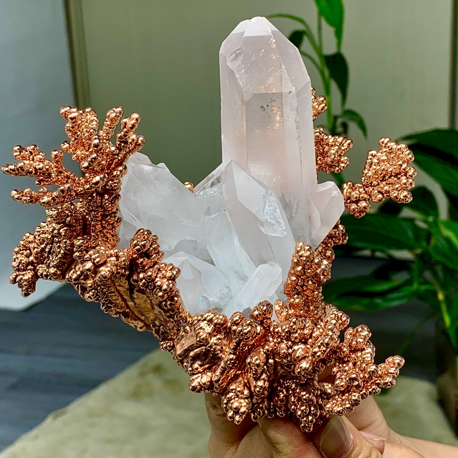 1000G Rare iridescent Native Copper with white quartz crystal mineral-symbiosis