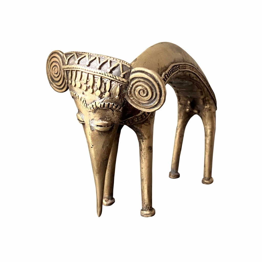 VTG Dhokra Folk art /Bastar Style Bent Brass Elephant, 8\