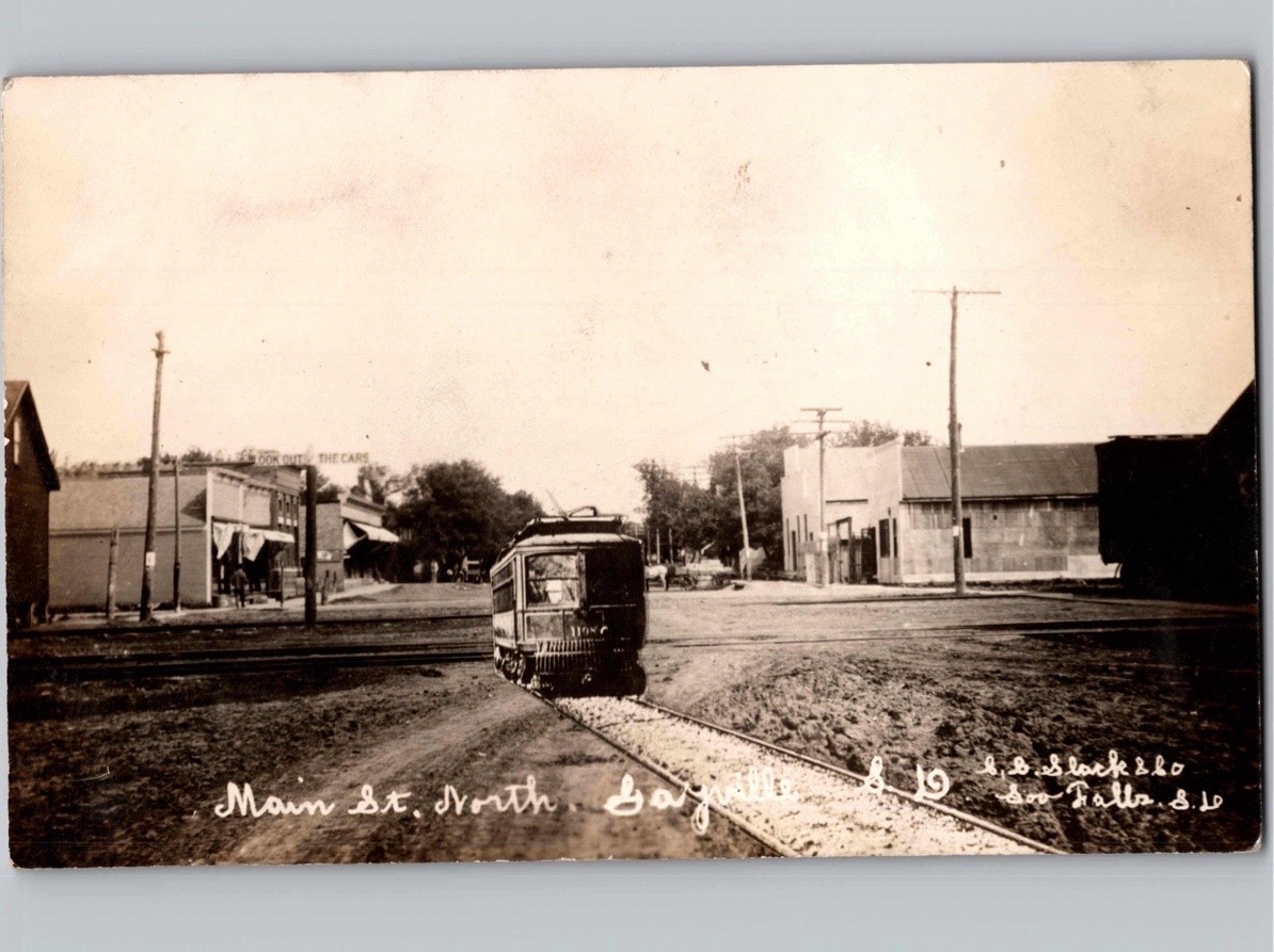 c1911 Main St North Gayville South Dakota SD Trolley RPPC Real Photo Postcard