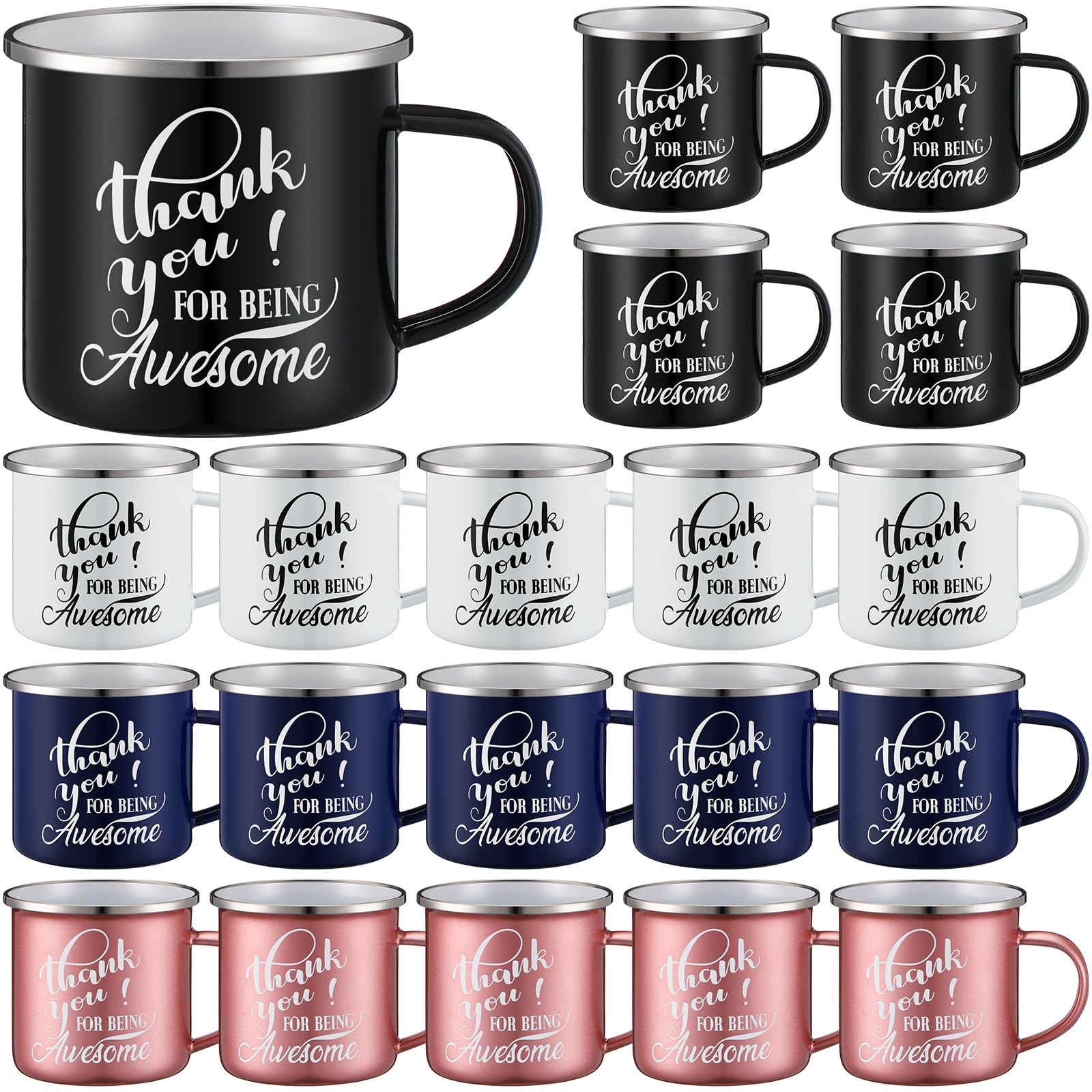 Sliner 20 Pcs Thank You Gifts 12oz Enamel Coffee Mugs Bulk Handle, Thank You