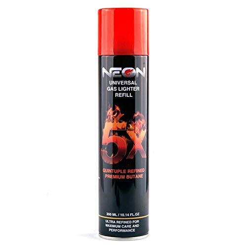 Neon 5x Butane Lighter Refill Large Size: 300mL / 10.14 oz per can Neon 5x Butane Lighter Refill Large Size: 300mL / 10.14 oz per can